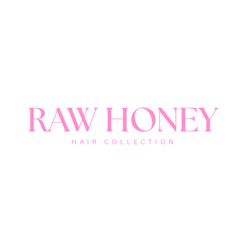 Logo of 'Raw Honey Hair Collection' in pink text on a white background